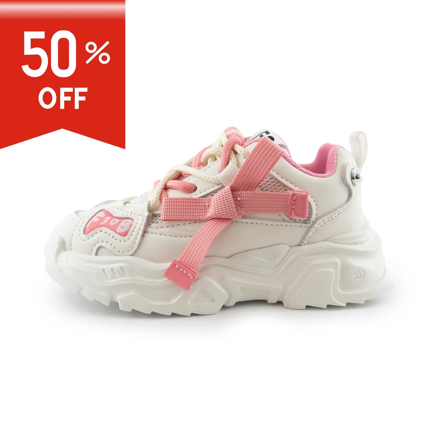 Kids' Bow Accent Sneakers - Stylish Pink & White Girl Casual Shoes - A3165