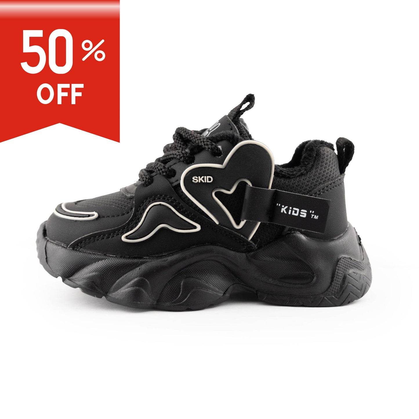 Kids' Chunky Sneakers – Stylish & Comfortable Sport Shoes - P295 Black