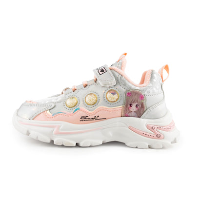 Youth Girls Sneaker With Cartoon Girl Print 1138 Pink