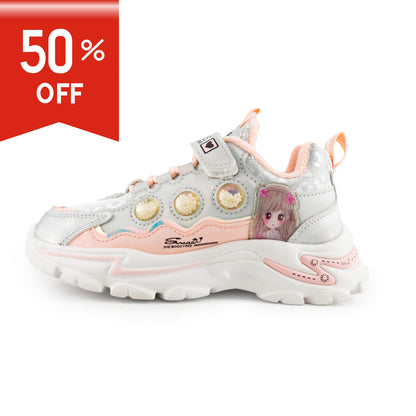 Youth Girls Sneaker With Cartoon Girl Print 1138 Pink