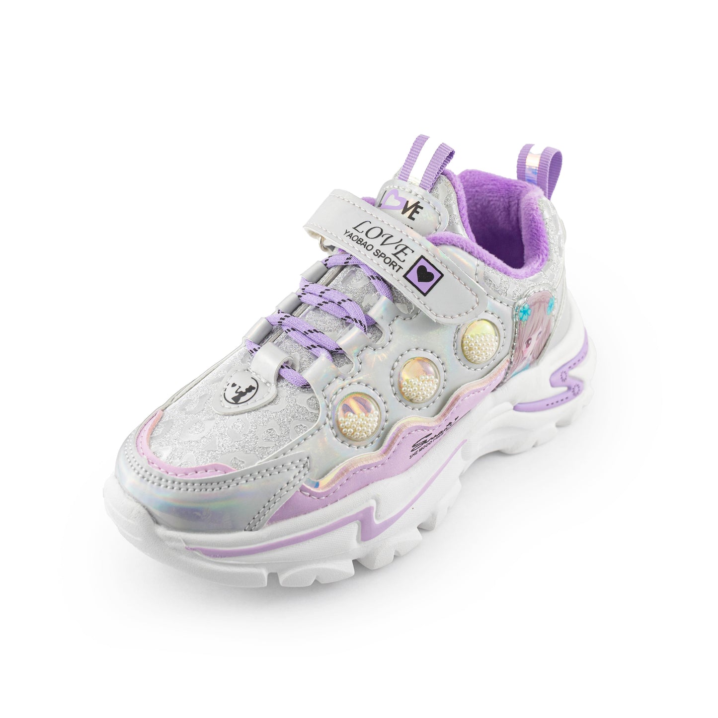 Youth Girls Sneaker With Cartoon Girl Print 1138 Purple