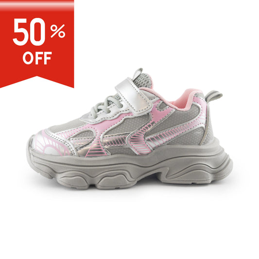 Kids' Chunky Sneakers – 128 Pink & Silver Lightweight Shoes
